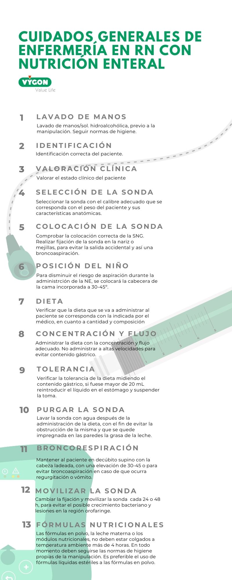Cuidados generales de enfermería en RN con Nutrición Enteral